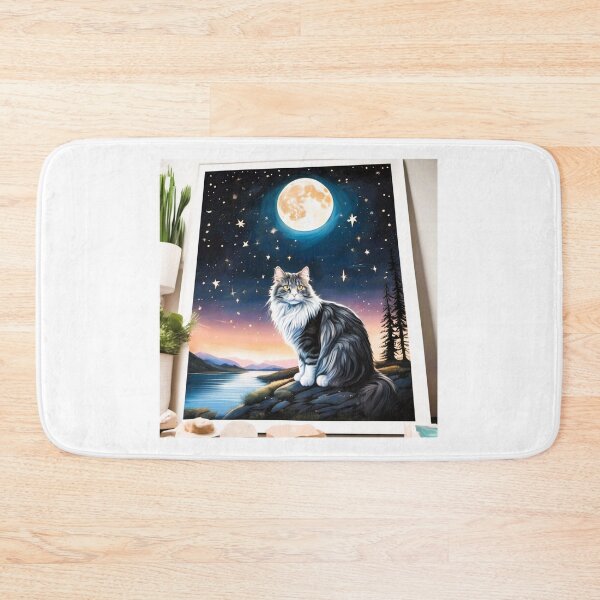 Item preview, norwegian cat in a frame, river, starry sky designed and sold by janjacbu.