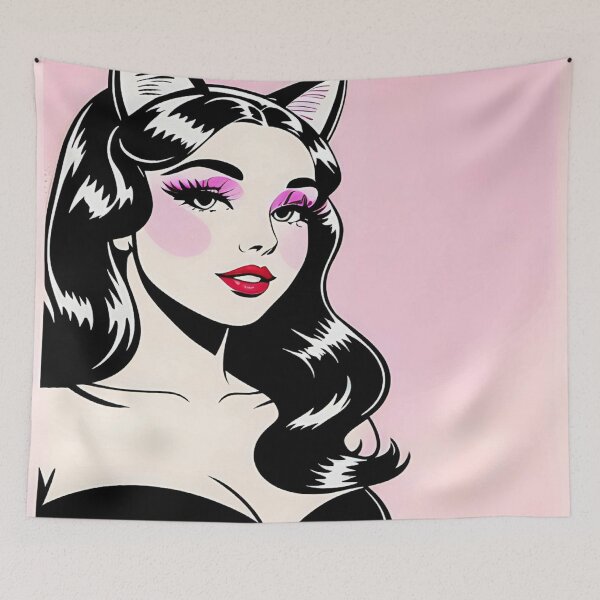 Item preview, Retro girl with cat ears designed and sold by JustInspireMe.