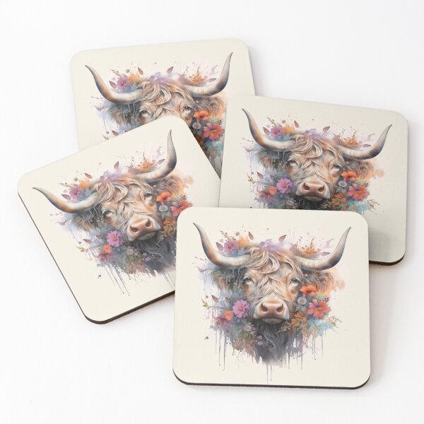 Item preview, Boho Highland Cow Floral Watercolor designed and sold by EnchantInk.
