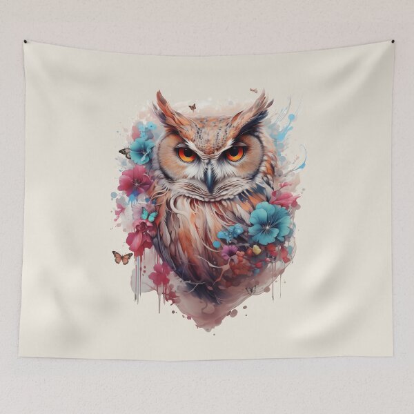 Item preview, Boho Owl Floral Watercolor designed and sold by EnchantInk.