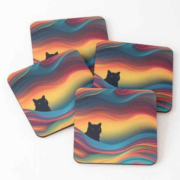 Item preview, Gato negro y ola colorida. designed and sold by KiraChie.