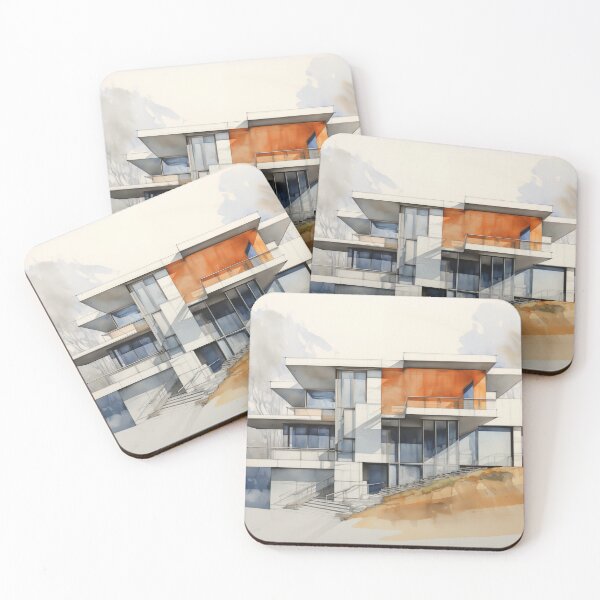 Item preview, Mid-century modern style building watercolor sketch designed and sold by PigmentPulse.
