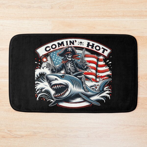 Item preview, Patriotic Pirate's Frenzy: Flag-Waving Skeleton on Shark Comin' In Hot tshirt designed and sold by MAPDDesigns.
