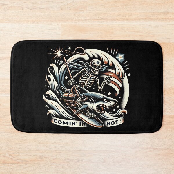 Item preview, Patriotic Pirate's Frenzy: Flag-Waving Skeleton on Shark Comin' In Hot tshirt designed and sold by MAPDDesigns.