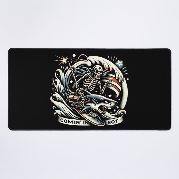 Item preview, Patriotic Pirate's Frenzy: Flag-Waving Skeleton on Shark Comin' In Hot tshirt designed and sold by MAPDDesigns.