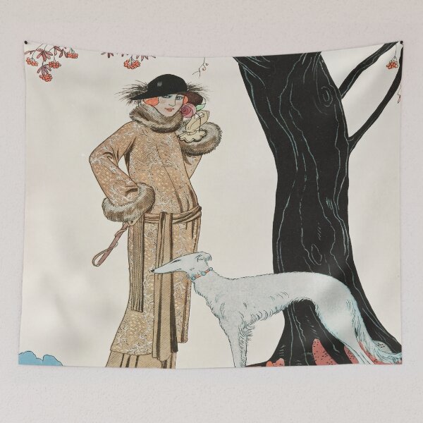 Artikelvorschau, George Barbier Modeillustration Mantel und Nachmittagskleid entworfen und verkauft von Tamas Das.