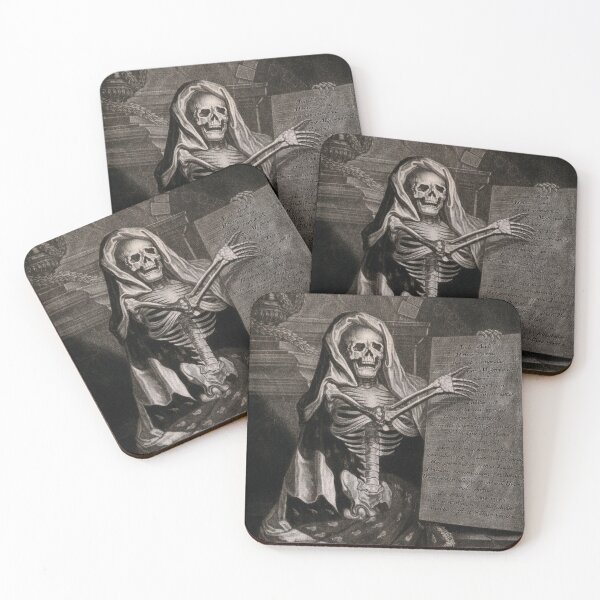 Item preview, Memento Mori: Skeleton pointing at a plaque designed and sold by monsterplanet.