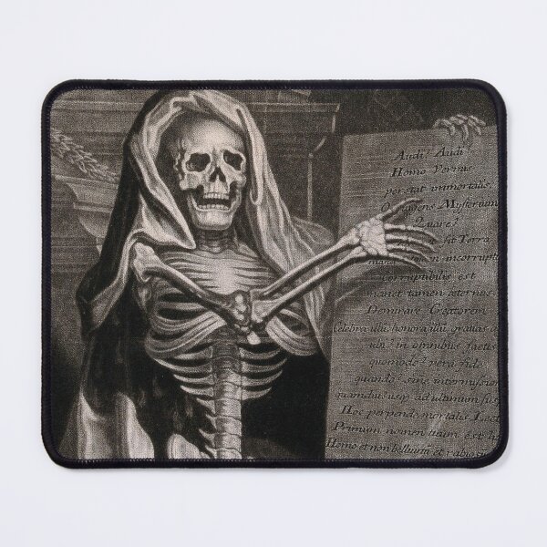 Item preview, Memento Mori: Skeleton pointing at a plaque designed and sold by monsterplanet.