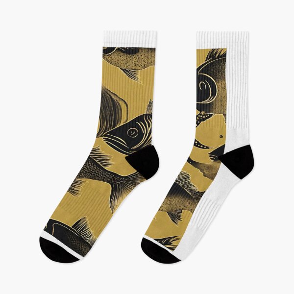 Item preview, black fish on a gold background designed and sold by Vilemo.