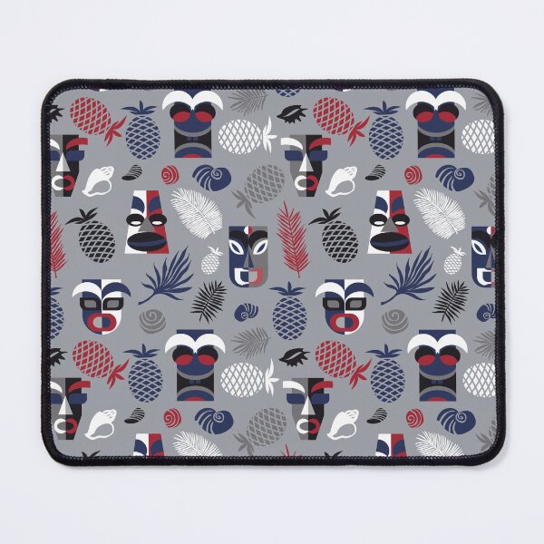 Item preview, Tiki masks on gray seamless pattern designed and sold by colorofmagic.