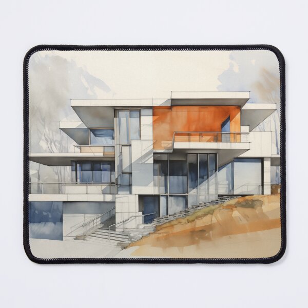 Item preview, Mid-century modern style building watercolor sketch designed and sold by PigmentPulse.