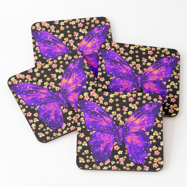 Item preview, colourful beautiful butterfly on a black background with flowers designed and sold by Vilemo.