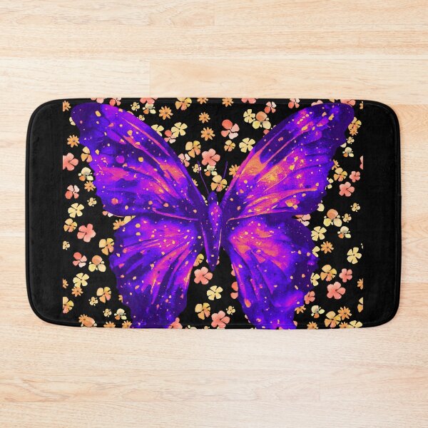 Item preview, colourful beautiful butterfly on a black background with flowers designed and sold by Vilemo.
