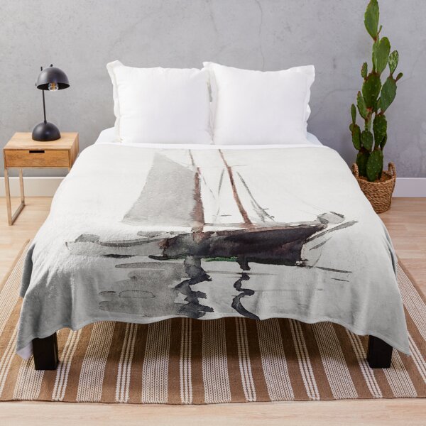 Item preview, Vintage Two-masted Schooner with Dory Watercolour Sail Boat Painting | P73 designed and sold by Piccolo Fiore Prints.