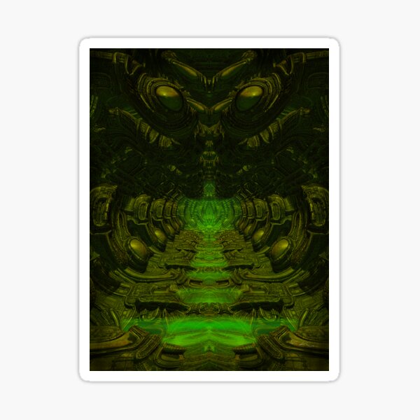 Tunnel - biomechanische Fantasie 3D Illustration - grüne Version Sticker