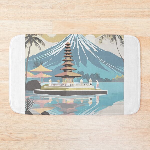 Item preview, Vintage Minimal Retro Travel Poster from Bali - Exotic island idyll with pagoda and volcano designed and sold by pod24.