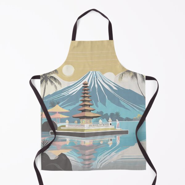 Item preview, Póster de viaje retro minimalista vintage de Bali: isla exótica idílica con pagoda y volcán designed and sold by pod24.