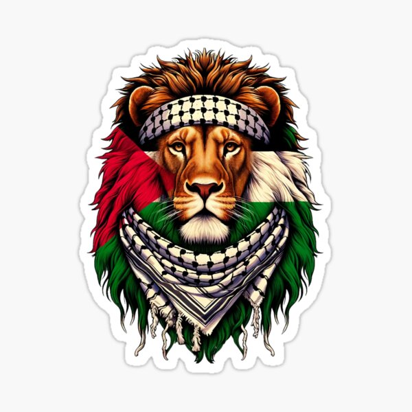 Vista previa del artículo con la obra «León Bandera de Palestina - Regalo para palestinos de Palestina, león palestino, keffiyeh palestino,», diseñado y vendido por WWDistribution.