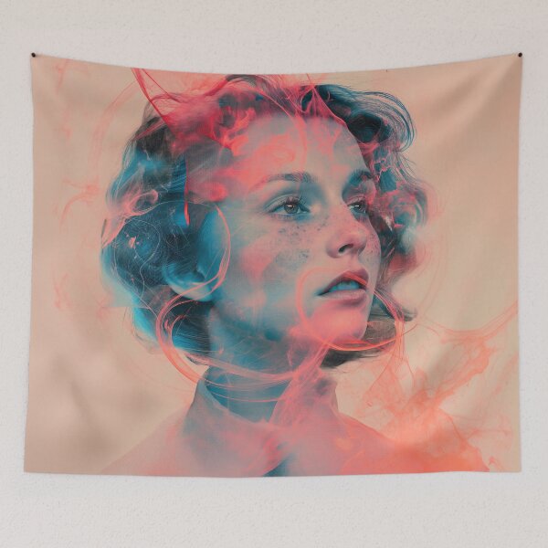 Item preview, Mysterious Freckled Woman Smoke Ethereal Portrait Art Print designed and sold by VUK VESOVIC.