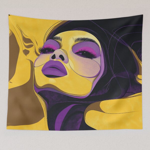 Item preview, Bold Purple Yellow Makeup Woman Fantasy Portrait Art Print designed and sold by VUK VESOVIC.