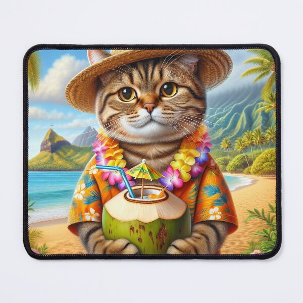 Item preview, Tropical Bliss: Hawaiian Cat with Coconut Cocktail designed and sold by catontheroof.