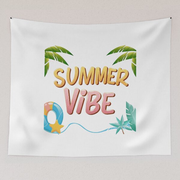 Item preview, Colorful Summer Vibe inscription with a palm trees and a swimming ring designed and sold by M R Design.