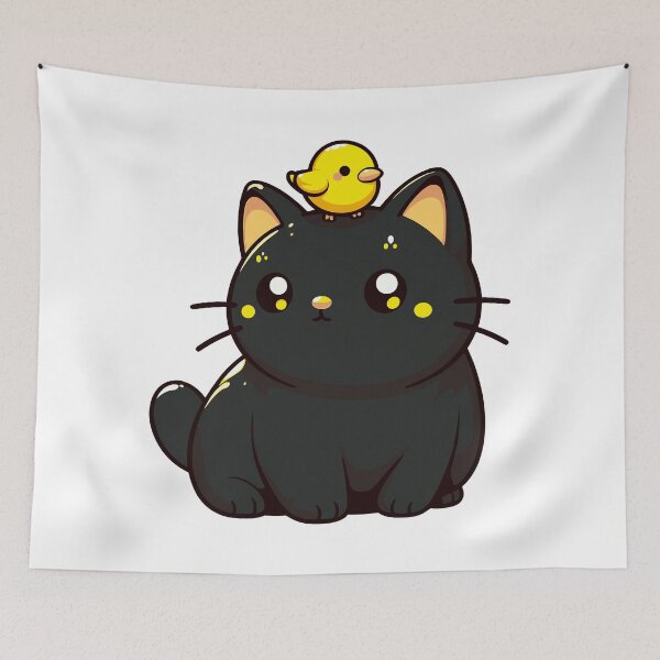 Item preview, Cute Black Cat And Yellow Bird designed and sold by TomFrontierArt.