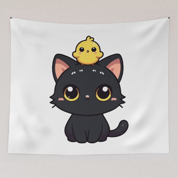 Item preview, Cute Black Cat And Yellow Bird designed and sold by TomFrontierArt.