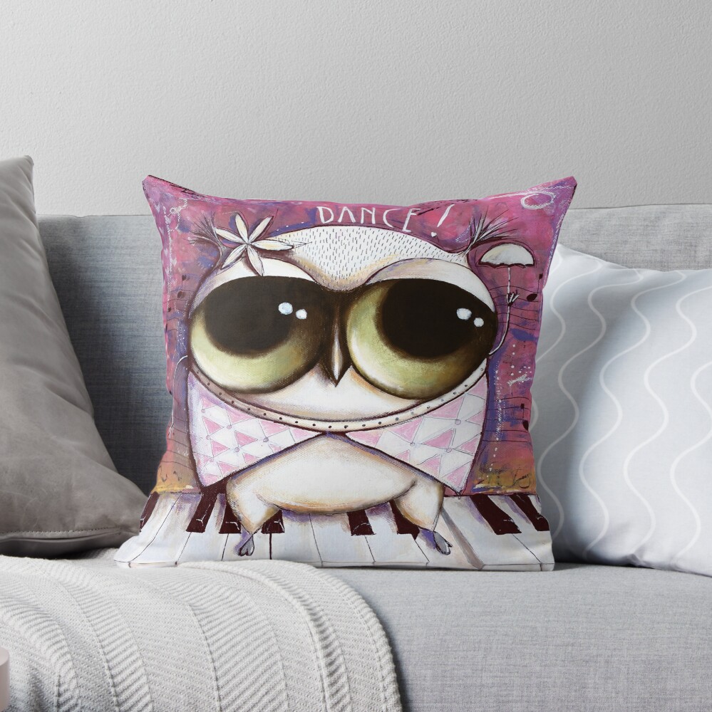 Owl dance on piano Throw Pillow