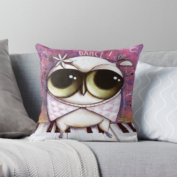Owl dance on piano Throw Pillow