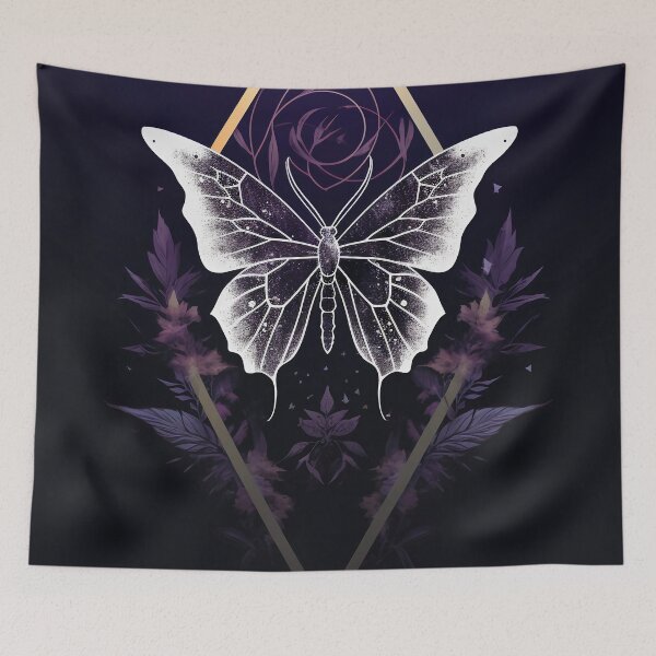 Item preview, white moth butterfly in the floral darkness designed and sold by haroulita.