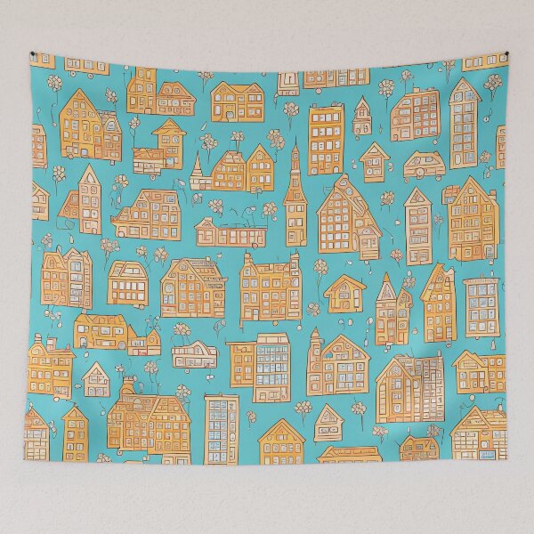 Item preview, Cheerful Fantastic Whimsical Urban Townscape Pattern designed and sold by thejoyker1986.