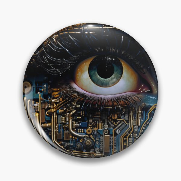 Item preview, A visage resembling a motherboard, featuring a striking eye. designed and sold by AIArtMaven.