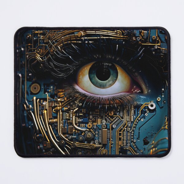 Item preview, A visage resembling a motherboard, featuring a striking eye. designed and sold by AIArtMaven.