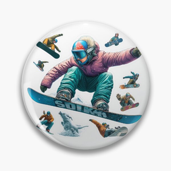 Item preview, Frosty Freestyle Delight: Snowboarders, Frontside 360 Acrobatics in White, Red, Yellow, Black, Blue, and Orange Landscape designed and sold by SplashTastic.