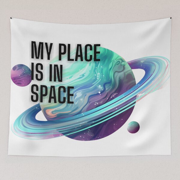 Item preview, drawing of a planet with an inscription My place is in space designed and sold by Vilemo.