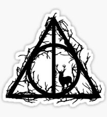 HP Hallows brenches and stag (black) - wand, cloak, stone Sticker