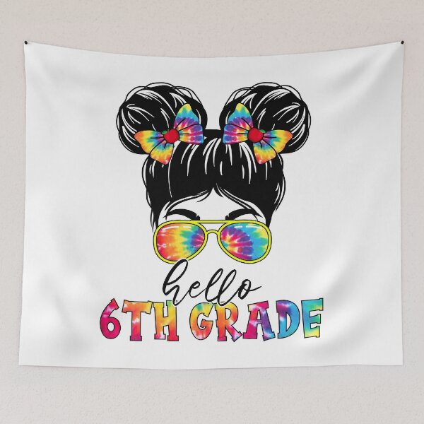 Item preview, Hello 6th Sixth Grade Messy Bun Girl Tie Dye Back To School designed and sold by MobyStickers.