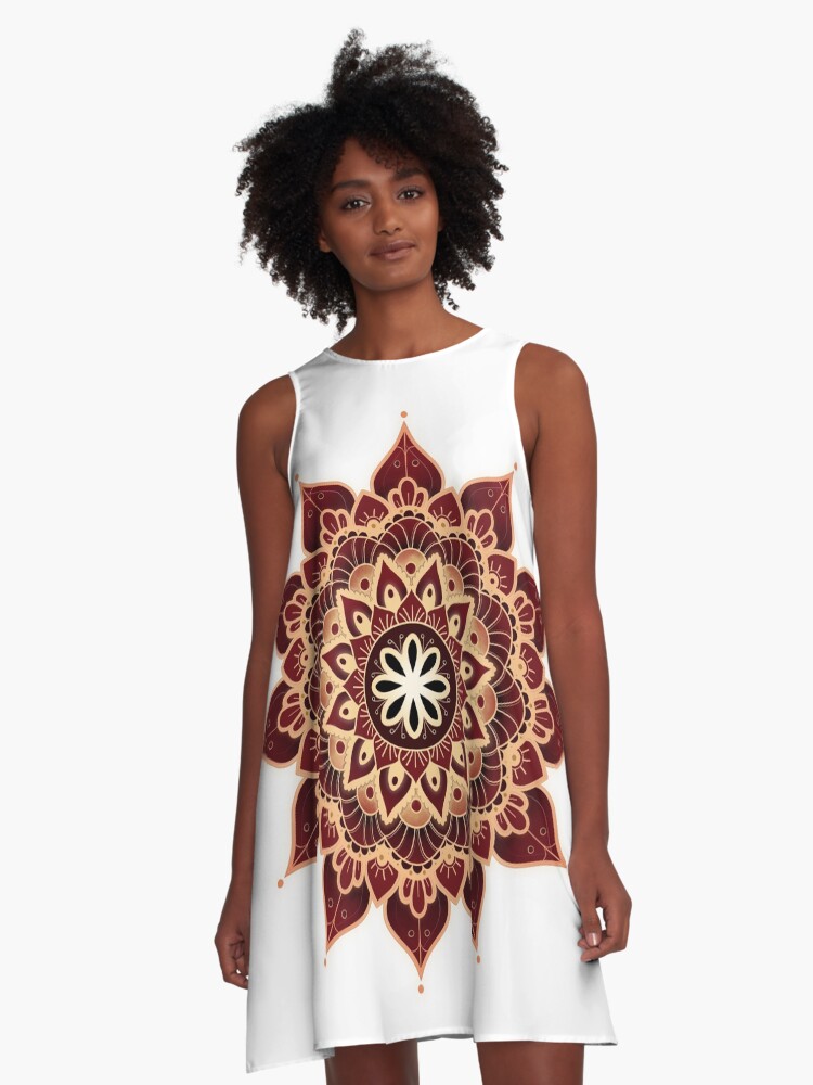 Aperçu 1 sur 4. Robe trapèze avec l'œuvre Mandala du Chakra Racine (série) créée et vendue par AudreyJanvier.
