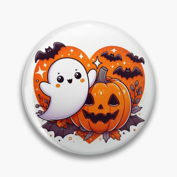 Item preview, Cute ghost with a pumpkin, bats, halloween scene designed and sold by fangtasticprint.