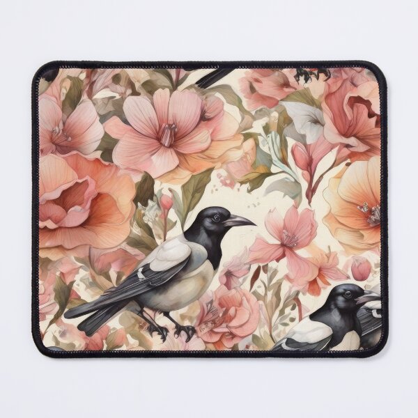 Item preview, seamless Pattern Magpies Flying Through Flowers designed and sold by PKTPOD99.