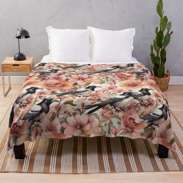 Item preview, seamless Pattern Magpies Flying Through Flowers designed and sold by PKTPOD99.