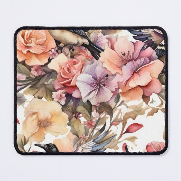 Item preview, Magpies Flying Through Flowers seamless Patter designed and sold by PKTPOD99.