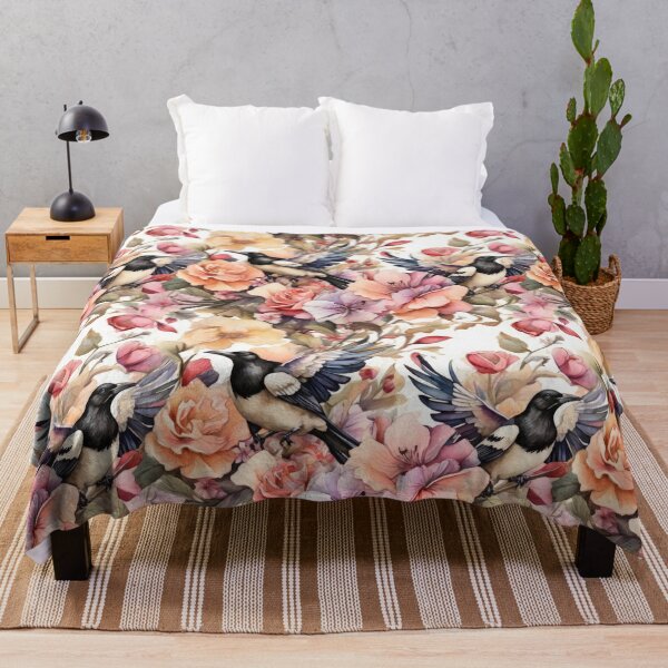 Item preview, Magpies Flying Through Flowers seamless Patter designed and sold by PKTPOD99.