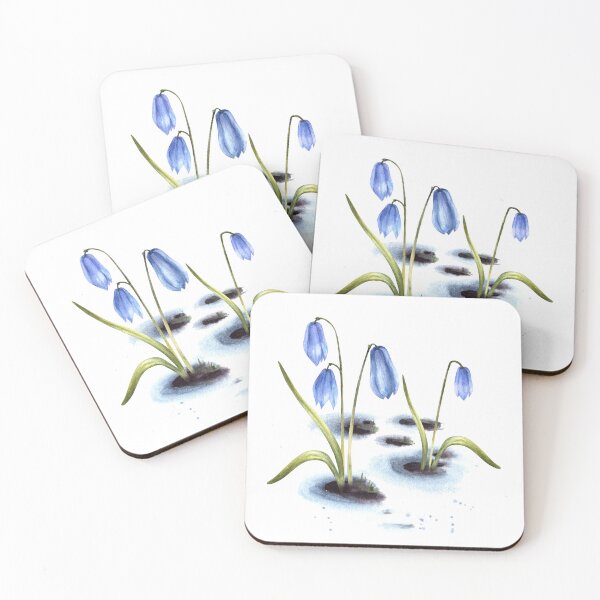 Item preview, Blue spring scylla squills flower sprouting through the snow Watercolor clipart sticker designed and sold by BartolArt.