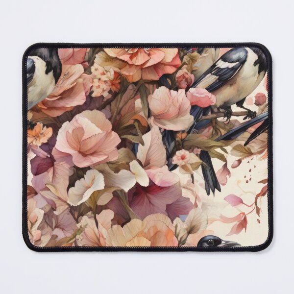 Item preview, Magpies Flying Through Flowers Pattern designed and sold by PKTPOD99.