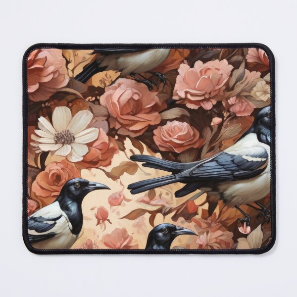 Item preview, Seamless Magpies Flying Through Flowers Pattern designed and sold by PKTPOD99.