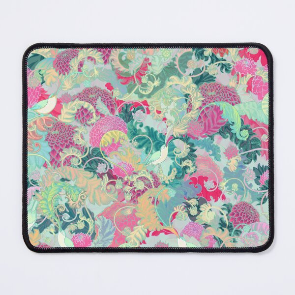 Item preview, psyche-pop colorful pastel whimsical songbird floral chinoiserie repeating pattern design NOT AI designed and sold by Ruth Cadioli.