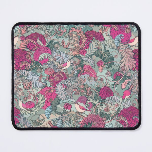 Item preview, pink psyche pop william morris style arts and crafts freehand vintage whimsical songbird floral NOT AI designed and sold by Ruth Cadioli.