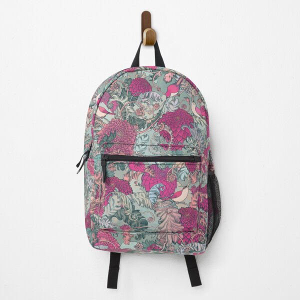 Item preview, pink psyche pop william morris style arts and crafts freehand vintage whimsical songbird floral NOT AI designed and sold by Ruth Cadioli.